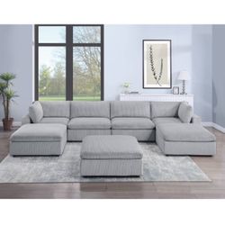 7 Piece Extra Large Modular Sectional Light Grey Corduroy Extremely Comfortable Brand New In Box Firm Price $1,340