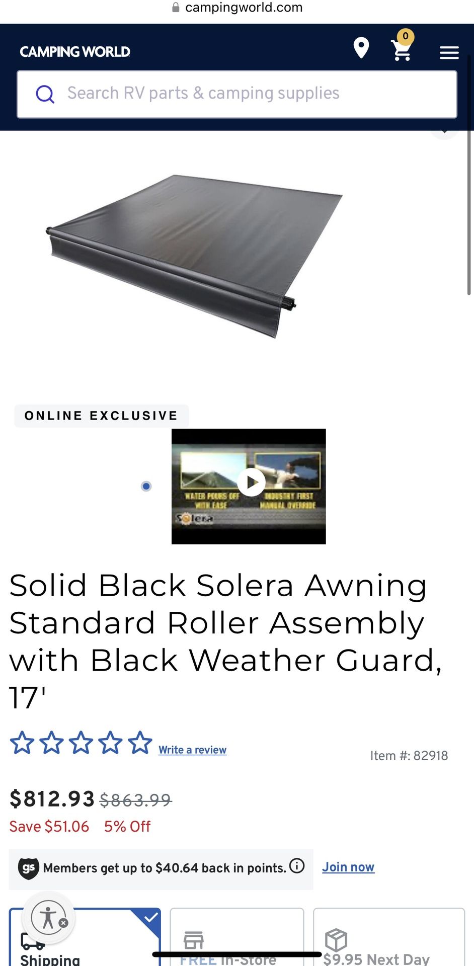 New Solera RV Awning Roller 14’ & 17’ Black Motorhome Trailer Awning
