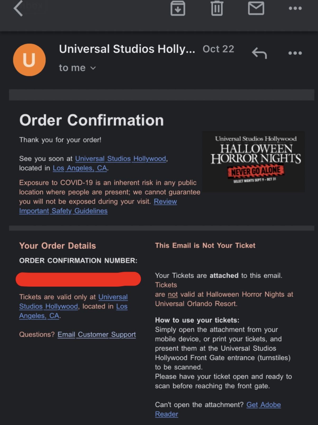 Universal studios horror nights ticket