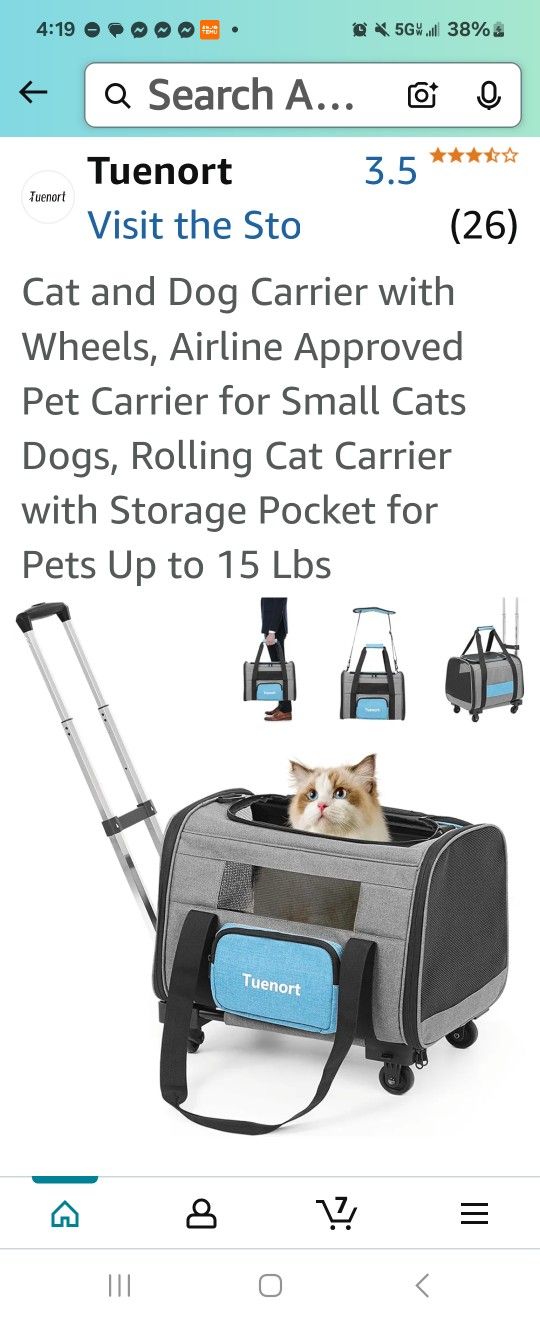 tuenort cat and dog carrier with wheels, airline approved pet carrier for small cats dogs, rolling cat carrier with storage pocket for pets up to 15 l