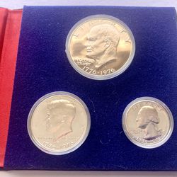 1976 United States Mint Bicentennial Silver Proof Coin Set $50 US Coins Collection Eisenhower Dollar Kennedy Half