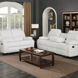 White Leather Reclining Sofa and Loveseat Set New In Box