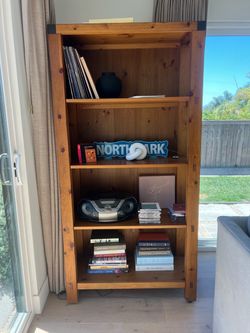 Pottery Barn Solid Pine Wood Bookcase with Metal Corner Brackets