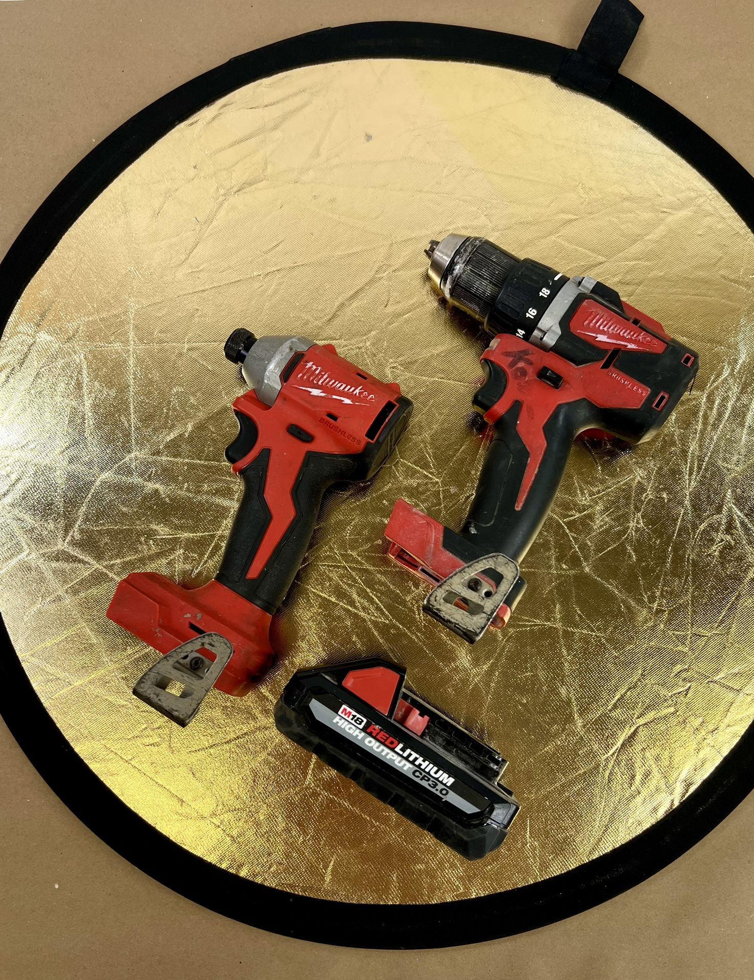Tested Used Set Milwaukee 3650-20 M18 Compact Brushless 1/4" Hex Impact Driver + Drill 
