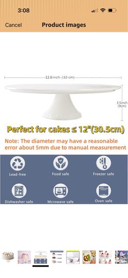 12 Inch Round White Ceramic Cake Stand, Decorative Cupcake Stand, Dessert Display Plates for Snacks and Cookies, Baby Shower, Birthday, Wedding Party 
