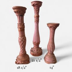3 Tall Ornate Candlesticks
Rose Pink with Copper accenting