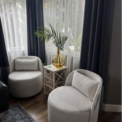 2 swivel boulce cream white accent chairs 