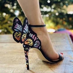 Sophia Webster Black Heels with Multicolor Butterfly Design size 11