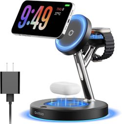 Brand new in box 3 in 1 Mag-Safe Wireless Charger Stand for iPhone Apple Watch AirPods Adjustable Blue Ambient Light,15W Magnetic Charging Station for