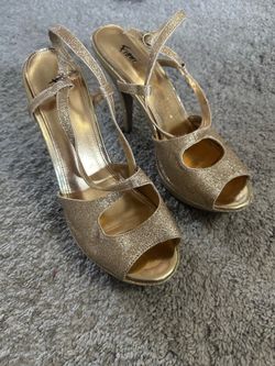 Gold glitter open-toe high heels