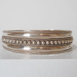 Estate Southwestern Sterling Silver Beaded Med Cuff Bracelet