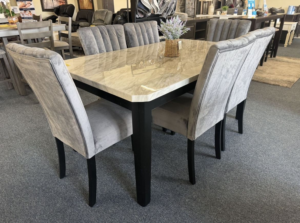 Faux Marble 7pc Dining Set