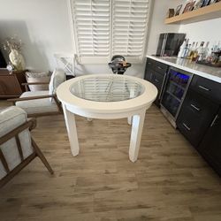 4 Seater White Wood Glass Table