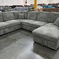 New Gray Sleeper Sectional Couch With Storage And USB/ Free Delivery 