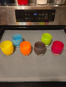 Set of 6 Colorful Glass Tumblers / Vintage Hand-Blown Art Glass Tumblers / Rainbow MCM Cups Set