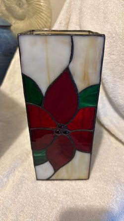 Stain glass poinsettia candle cover handcraft
