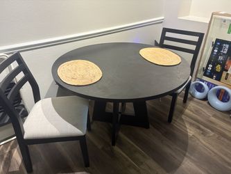 Round Black Dining Table with 2 Chairs