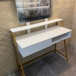 Modern White & Gold Vanity Desk with Mirror - Local Delivery for a Fee - See My Items