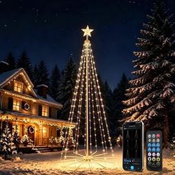 7FT Outdoor Christmas Cone Tree Light, Warm White LED Light Show with Star APP Remote Smart