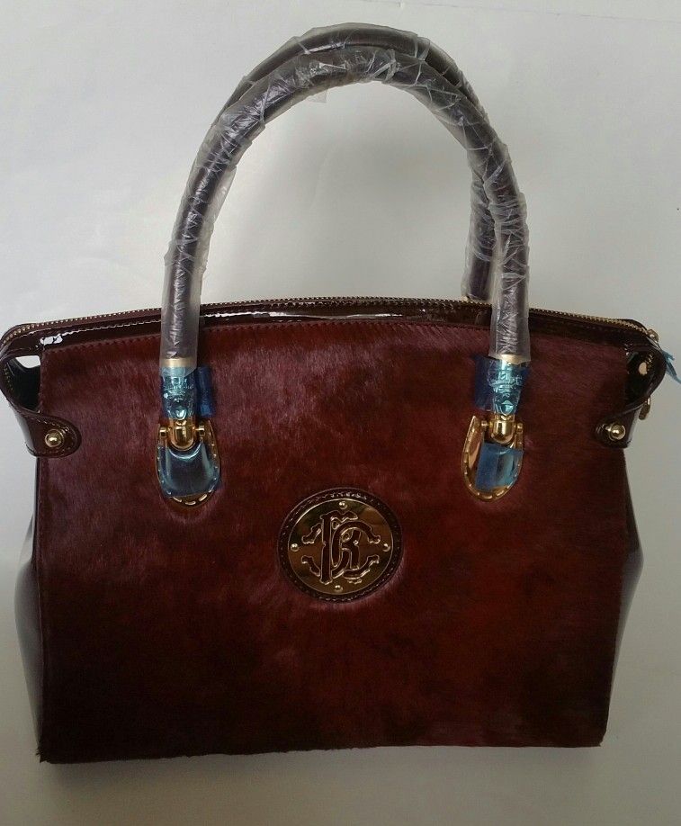 Roberto Cavalli Ultra Fashion Cow Fur Bag Burgundy