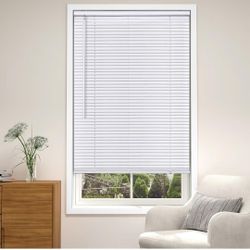 LazBlinds 1" Light Filtering Vinyl Mini Blinds, White, 40" W x 64" H