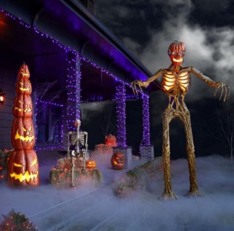 💀 12 ft Giant-Sized Inferno Pumpkin Skeleton with LifeEyes(TM) LCD Eyes 💀