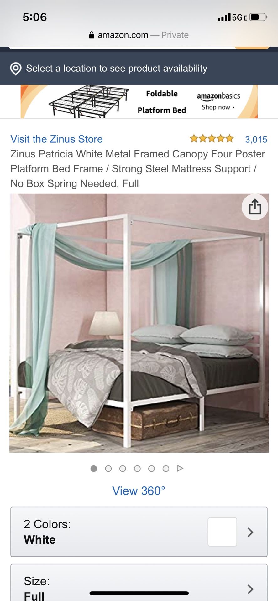 White canopy queen size bed with Mattress