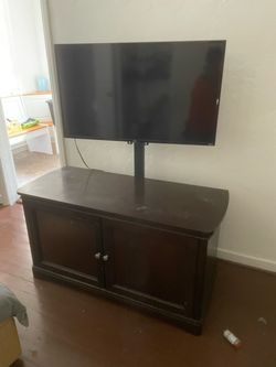 Dark Wood TV Stand with Cabinet