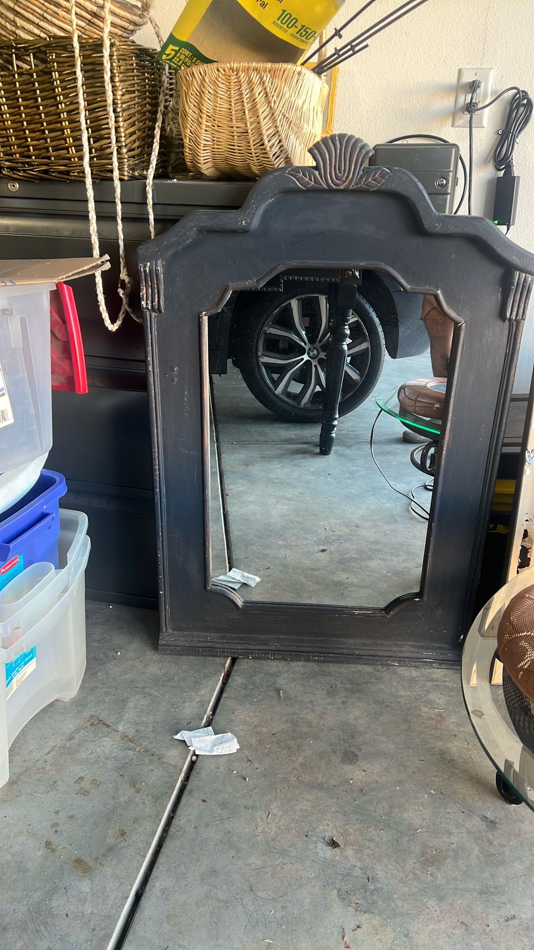 Hangable Home Mirror With Wood Border