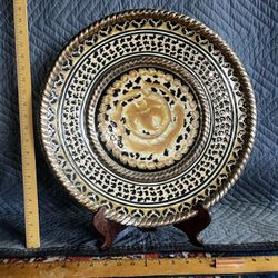 Large Heavy Platter Charger On Wood Stand 