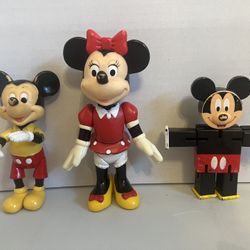 Vtg Mickey Mouse (Hong Kong) Minnie Mouse (China) Mickey Block Figure Disney