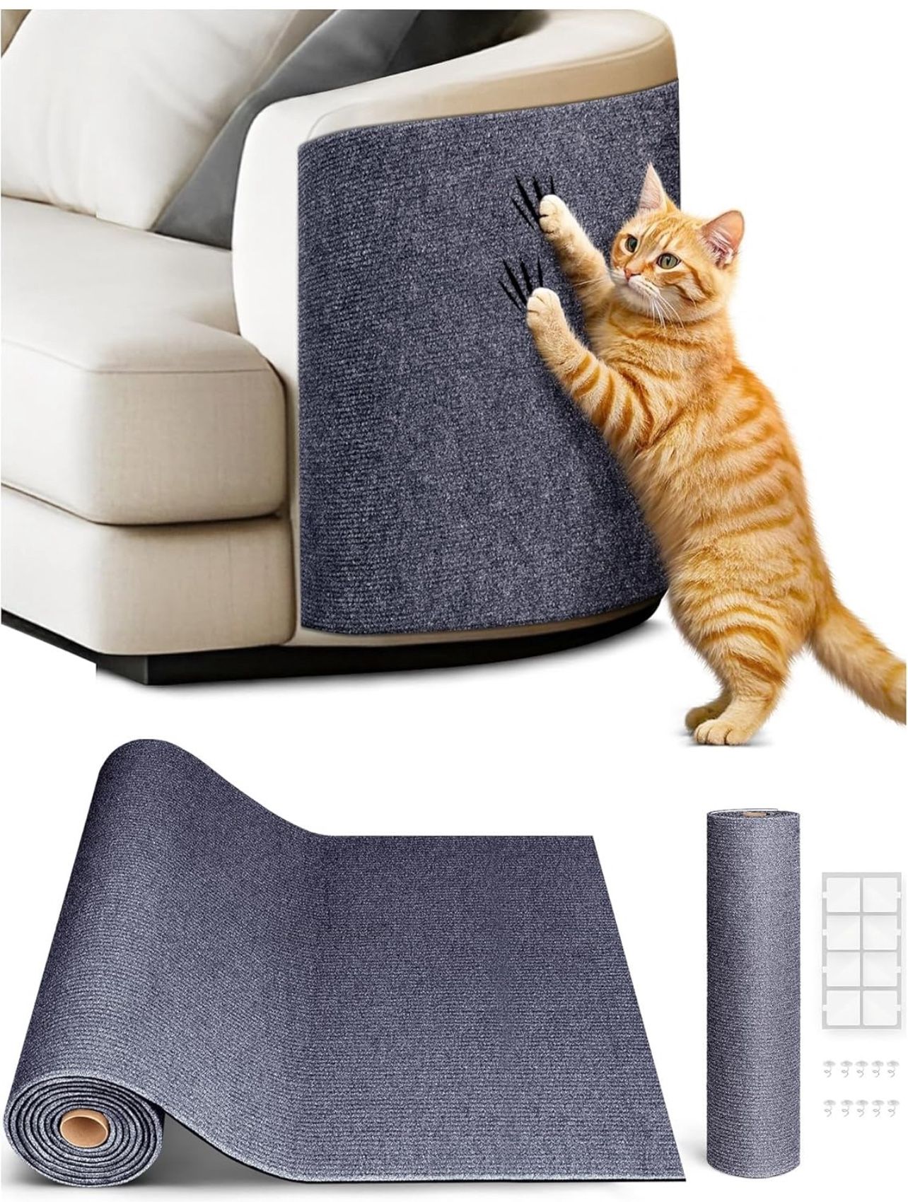 78.7"x15.8" Cat Scratch Mat, Trimmable Self-Adhesive Carpet, DIY Climb Cat Scratcher for Furniture Couch or Wall Protector, Covering Cat Scratching Po