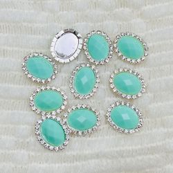 Rhinestone aqua  flat back button  
