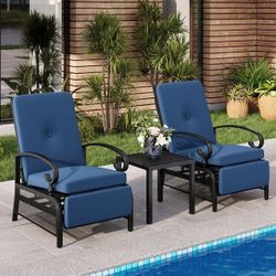 Set o 2 Patio Recliner Chairs Outdoor Reclining Lounge Chairs with Adjustable Backrest and Footrest,