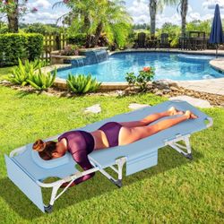 Folding Beach Lounger with Face Arm Hole for Patio, Poolside