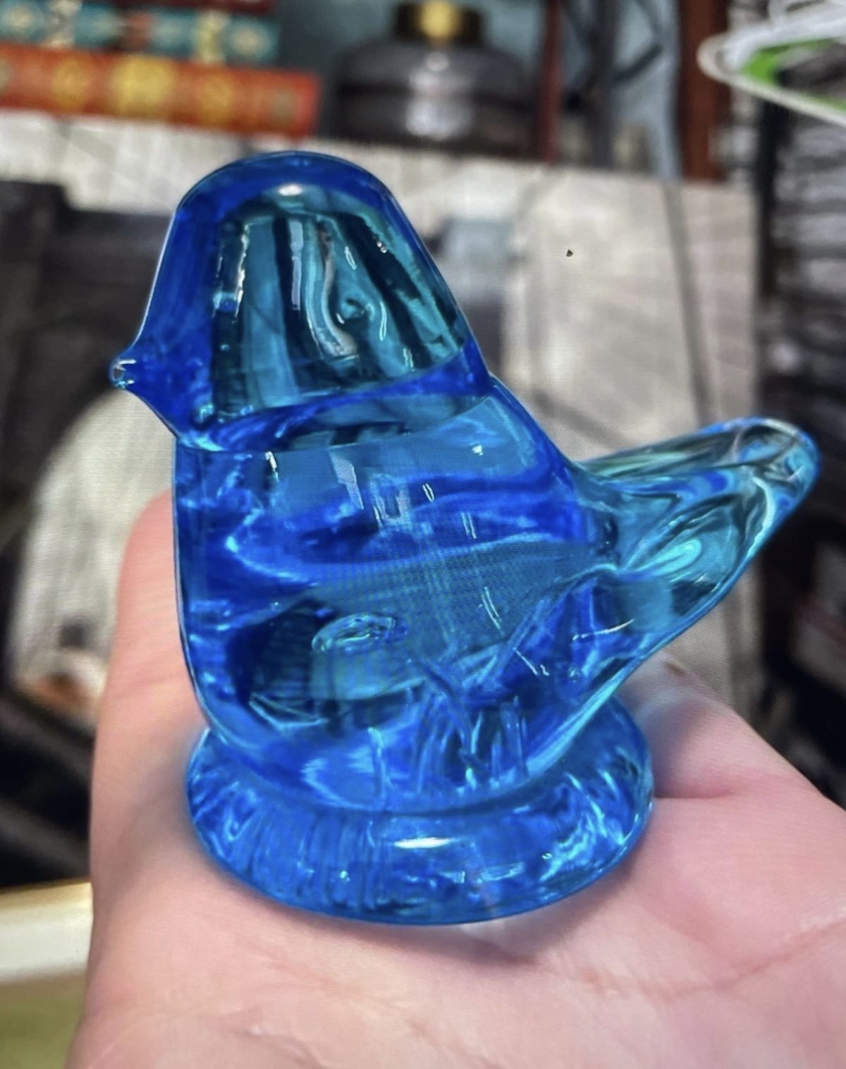 blue Blown Glass blue bird Sunny Day Bluebird No damage signed See pictures about 4 inches tall