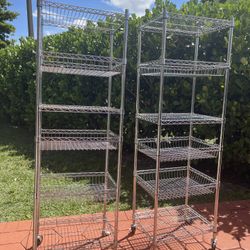 Garage or Pantry Shelves With Baskets Set  Heavy Duty. Missing One Wheel 75”x 23” 1/2 x 18