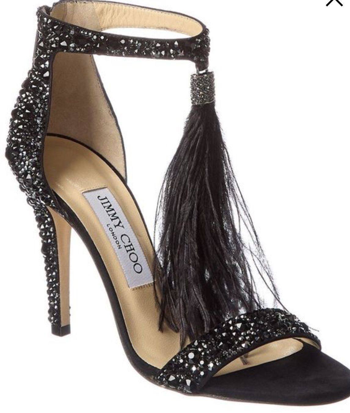 Jimmy Choo Black Viola 100 Suede Sandals feather sequin dress open toe shoes 