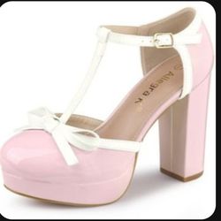 Pink T-Strap Chunky Heels
