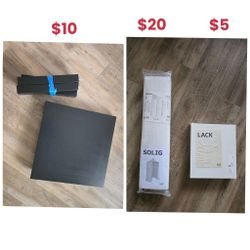 IKEA - lack side table black,mesh canopy white,wall shelf white