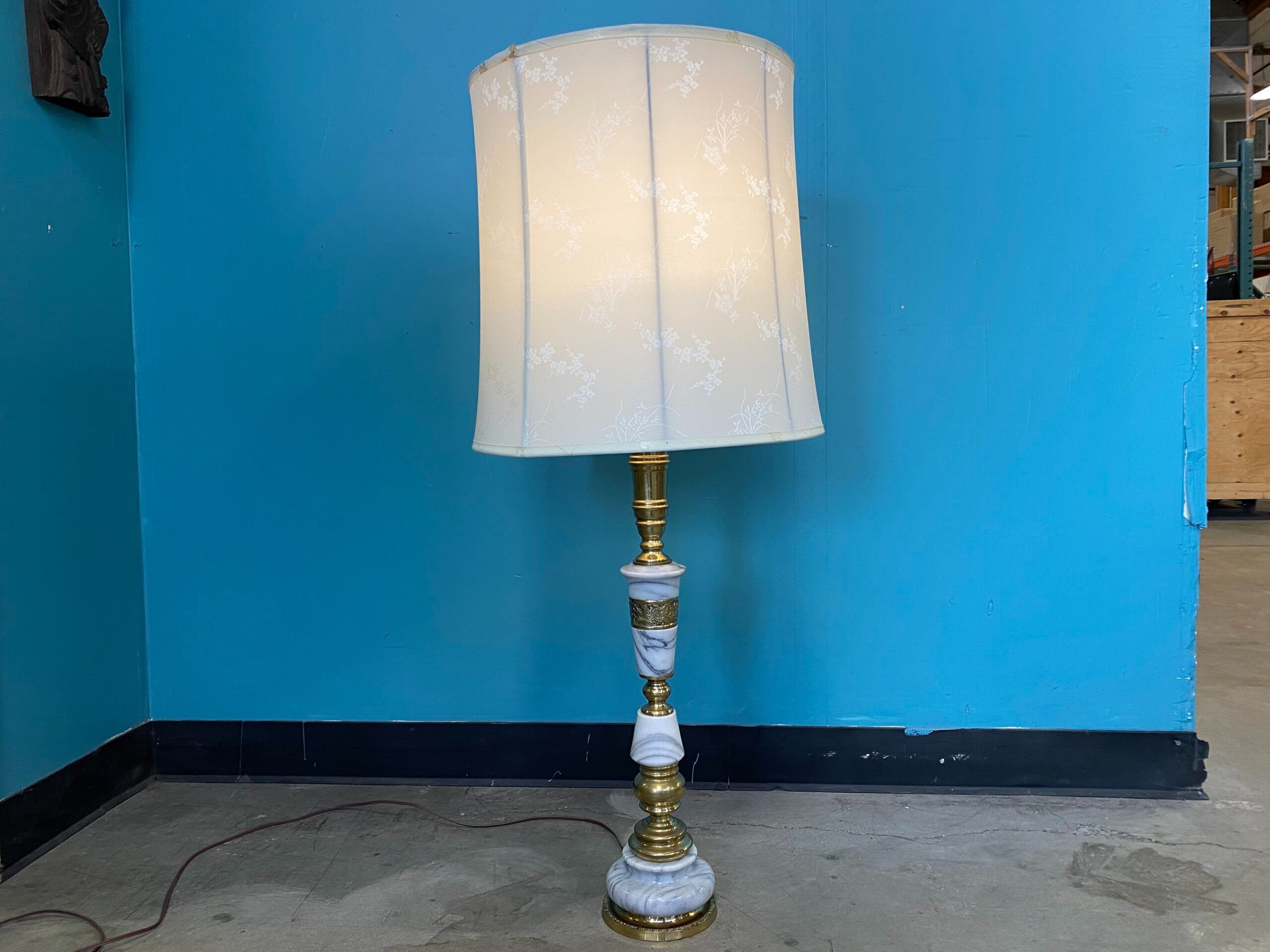 Vintage Carrara Marble and Brass Table Lamp