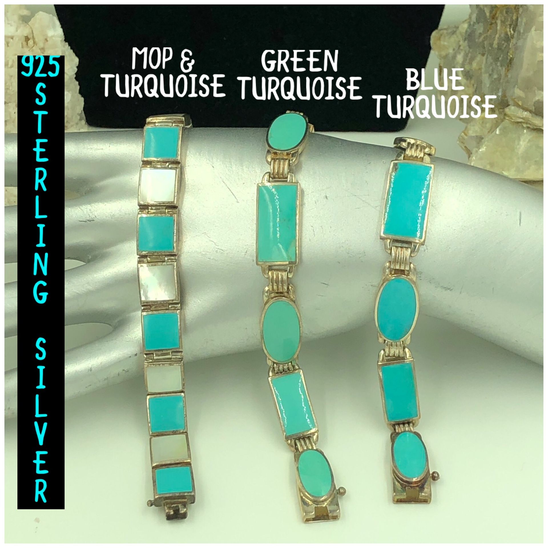 925 STER Silver MOP & Turquoise Bracelet CHOICE
