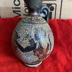 6.5 Inch Handmade Hand Painted Hand Etched Greek Ceramic Vase Imported From Greece