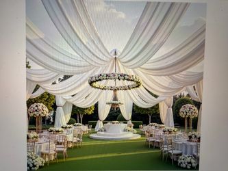 Brand new 4 panels 5ftx40ft off white ceiling drapes
