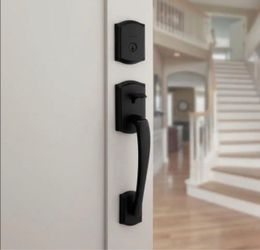 Kwikset Prescott Handleset with Sedona Lever – Matte Black (SmartKey Security)