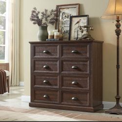 Wooden 8-drawer bedroom dresser, chest of drawers for organization and storage, brown
