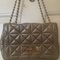 Kate Spade Quilted Leather Silver Purse Bag 