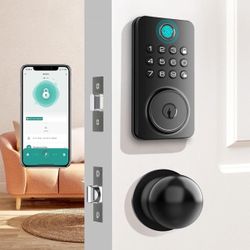 AULABORER Fingerprint Door Lock Deadbolt with Handle Set – Smart Keyless Entry Lock with 5-in-1 Unlock, Keypad Lock with AutoLock, App Control