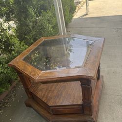 Glass Wooden End Table