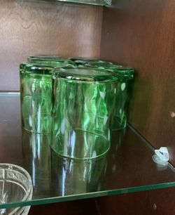 Set of Green Glasses with Ice Bucket
